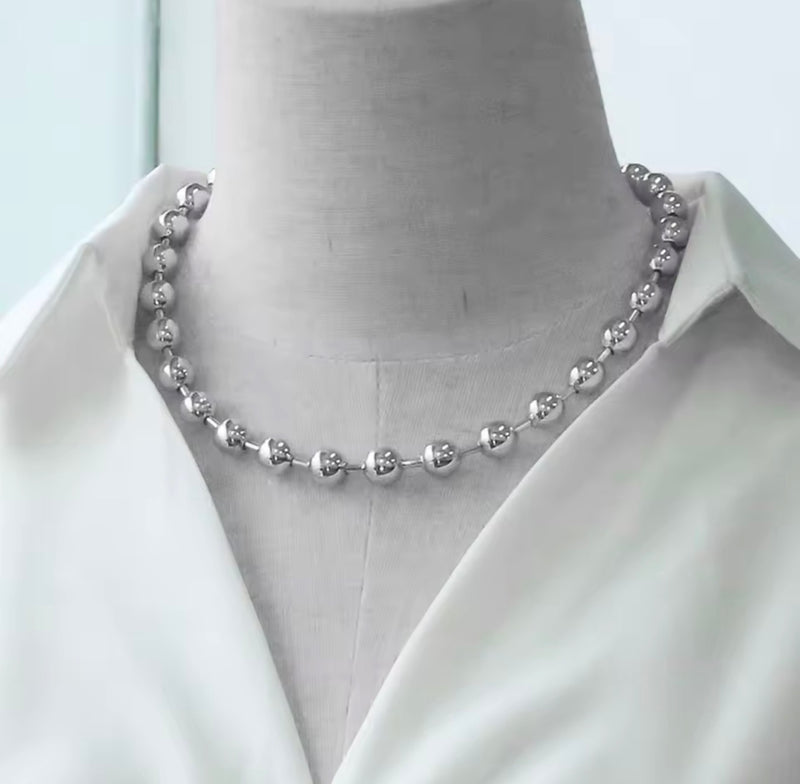 Silver-tone beaded necklaces in 3mm 4mm 5mm and 6mm with matching beaded bracelets available in 3mm 4mm 5mm 6mm and 8mm