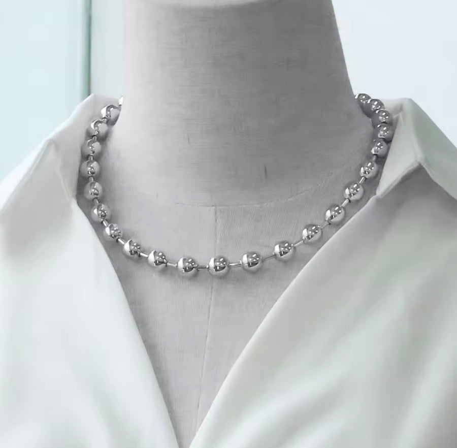 Silver-tone beaded necklaces in 3mm 4mm 5mm and 6mm with matching beaded bracelets available in 3mm 4mm 5mm 6mm and 8mm