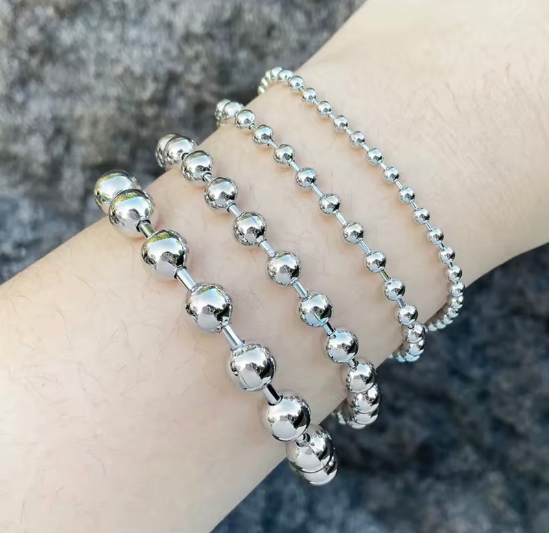 Silver-tone beaded necklaces in 3mm 4mm 5mm and 6mm with matching beaded bracelets available in 3mm 4mm 5mm 6mm and 8mm