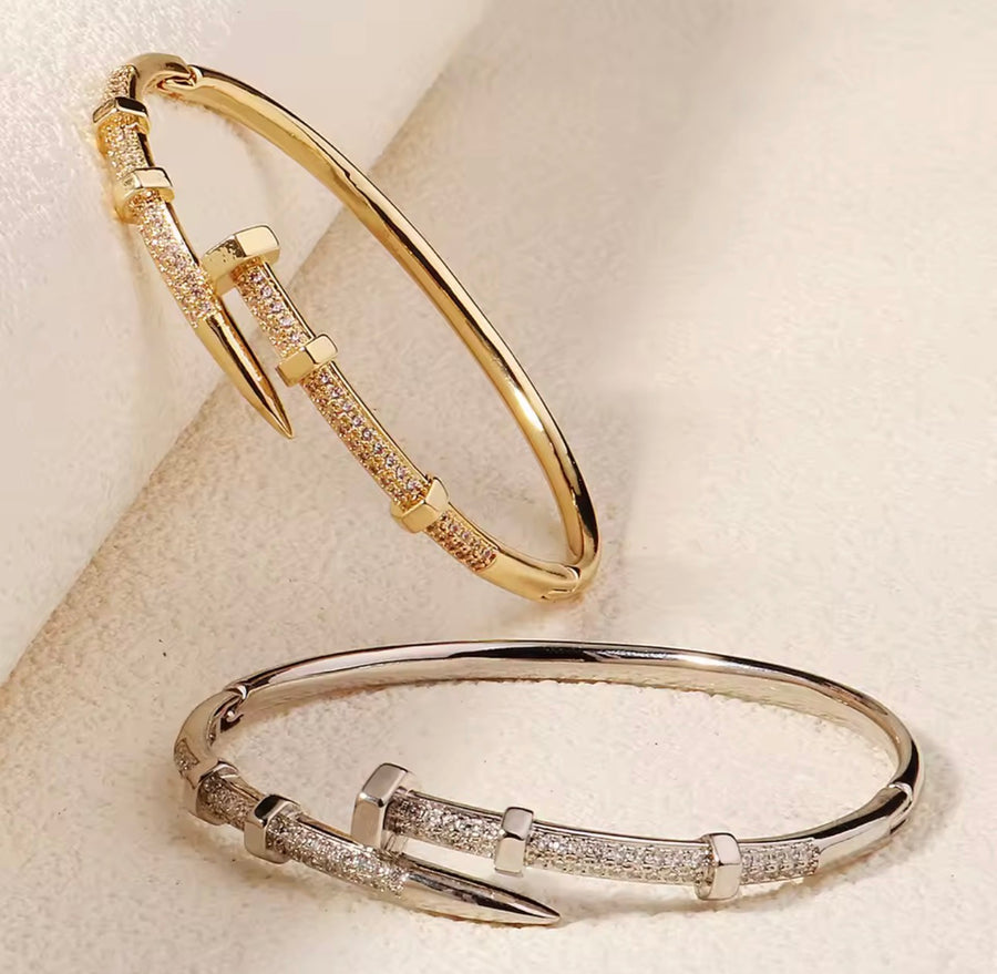 Crystal Nail Bangle  18K Gold Plated