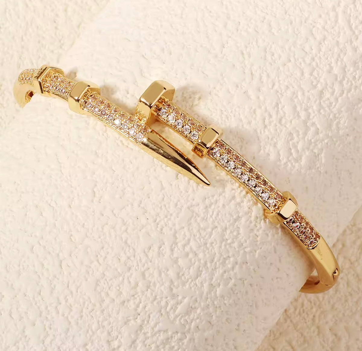 Crystal Nail Bangle  18K Gold Plated