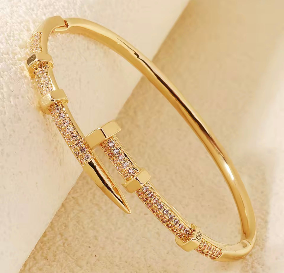 Crystal Nail Bangle  18K Gold Plated