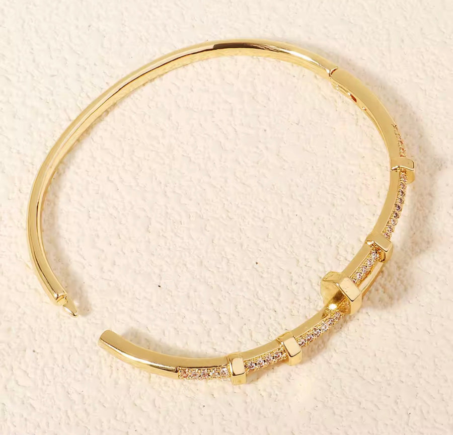 Crystal Nail Bangle  18K Gold Plated
