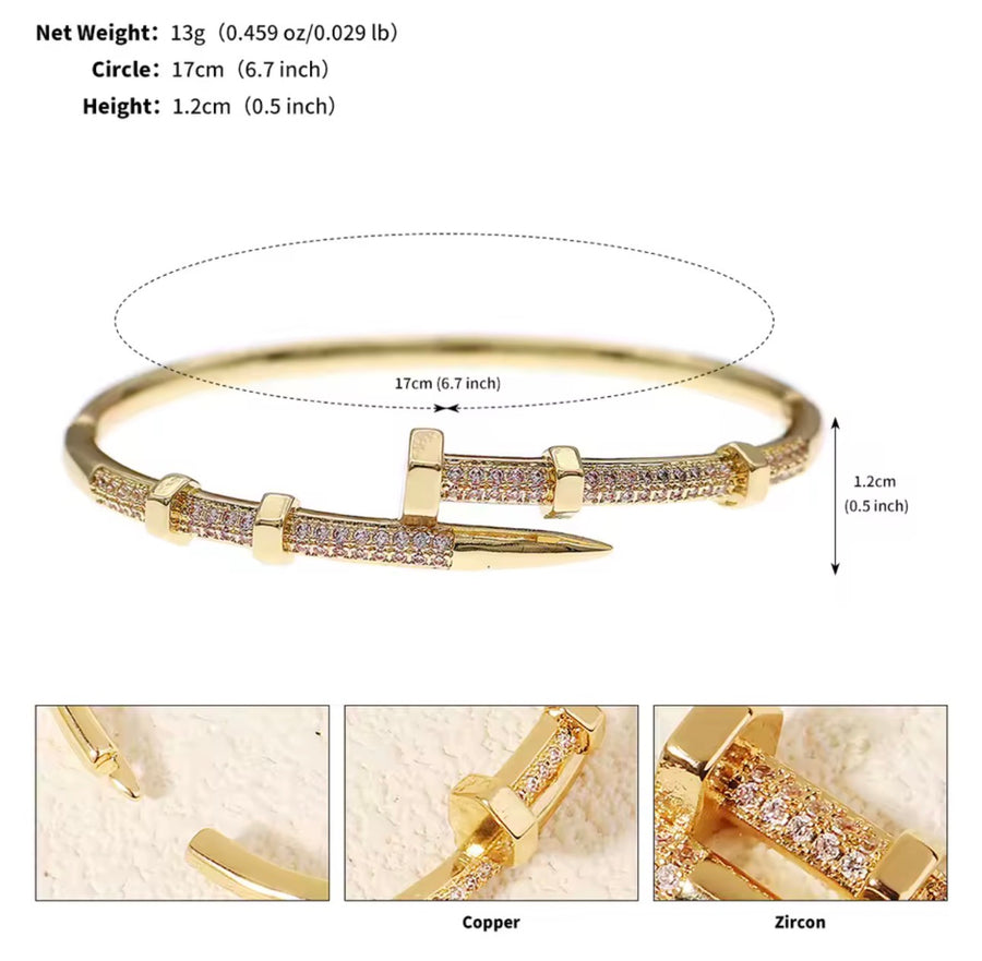 Crystal Nail Bangle  18K Gold Plated