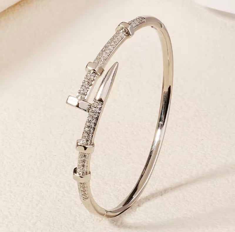 Crystal Nail Bangle  18K Gold Plated
