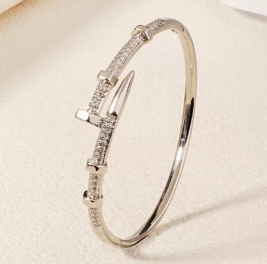 Crystal Nail Bangle  18K Gold Plated