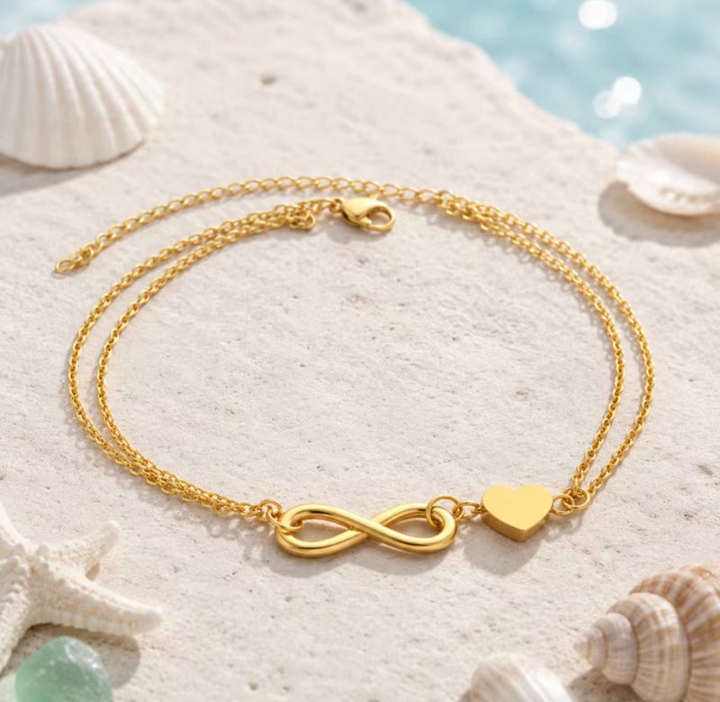 Infinity Heart Stainless Steel Anklet  Adjustable Gold Anklet for Women