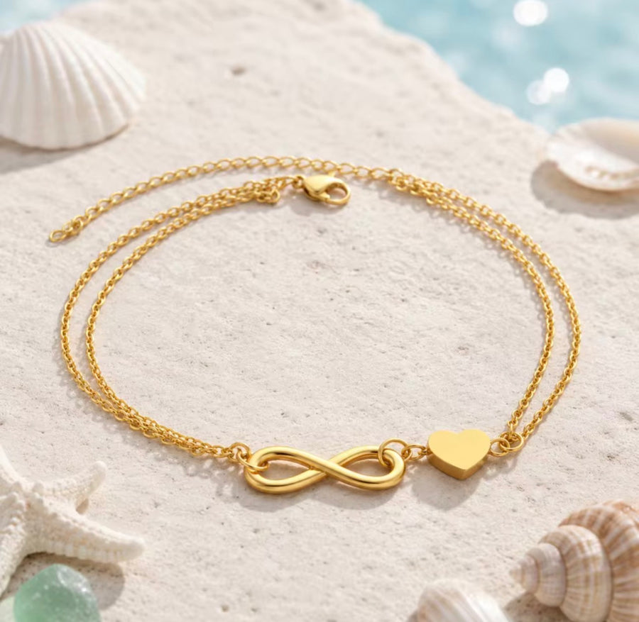 Infinity Heart Stainless Steel Anklet  Adjustable Gold Anklet for Women