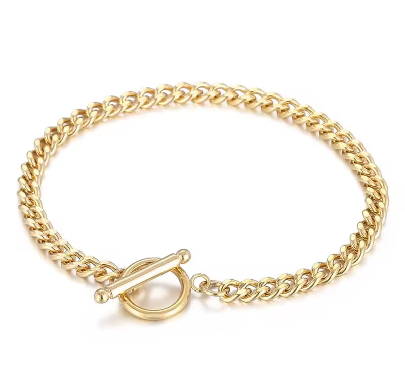 Unisex Cuban Link Bracelet   Gold Stainless Steel