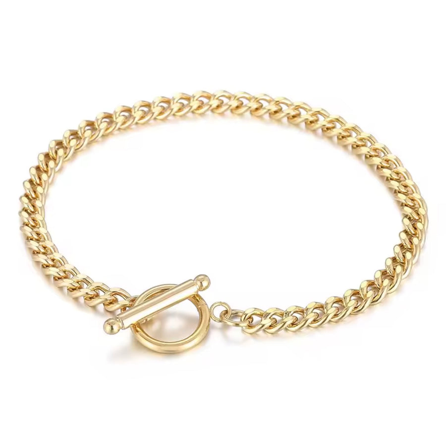 Unisex Cuban Link Bracelet   Gold Stainless Steel