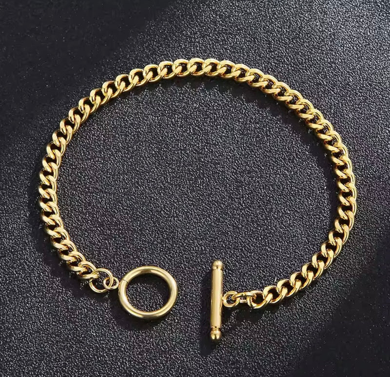 Unisex Cuban Link Bracelet   Gold Stainless Steel