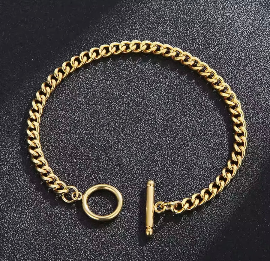 Unisex Cuban Link Bracelet   Gold Stainless Steel