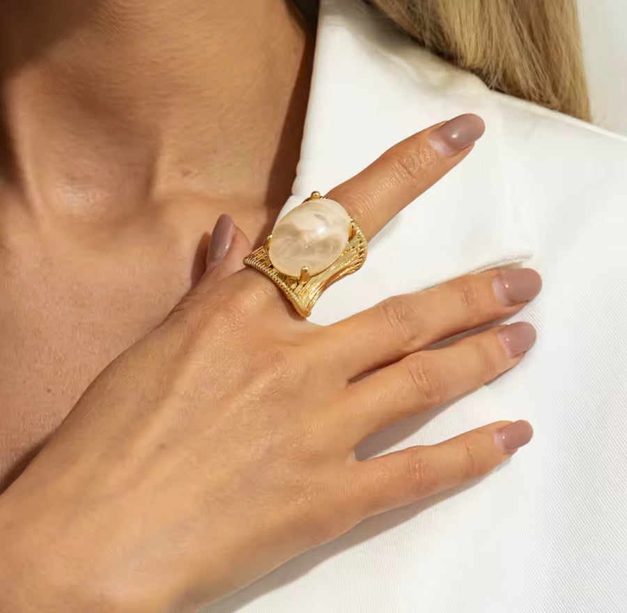 Gold Statement Ring for Women, Adjustable Fashion Ring