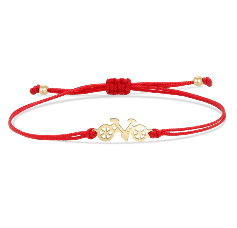 Bike Lover Adjustable Red String Bracelet – Stainless Steel Bicycle Charm