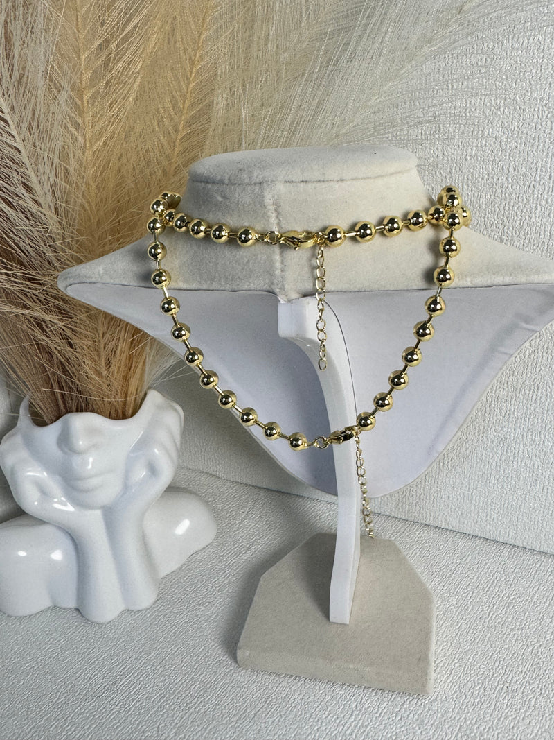 Lord’s Prayer two-tone necklace with 6mm gold beaded chain, Padre Nuestro medallion and cross charms