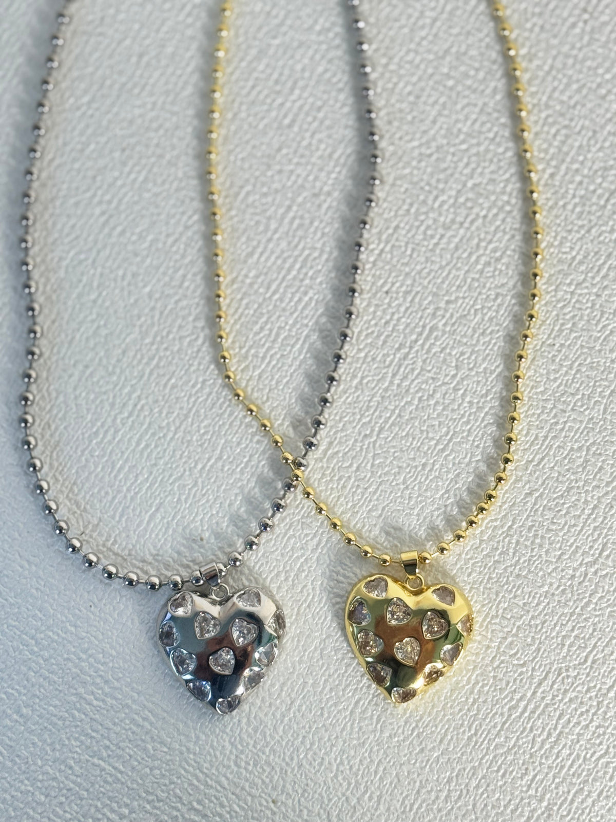 CZ Heart Pendant Necklace – 3mm Beaded Chain | 18K Gold Plated