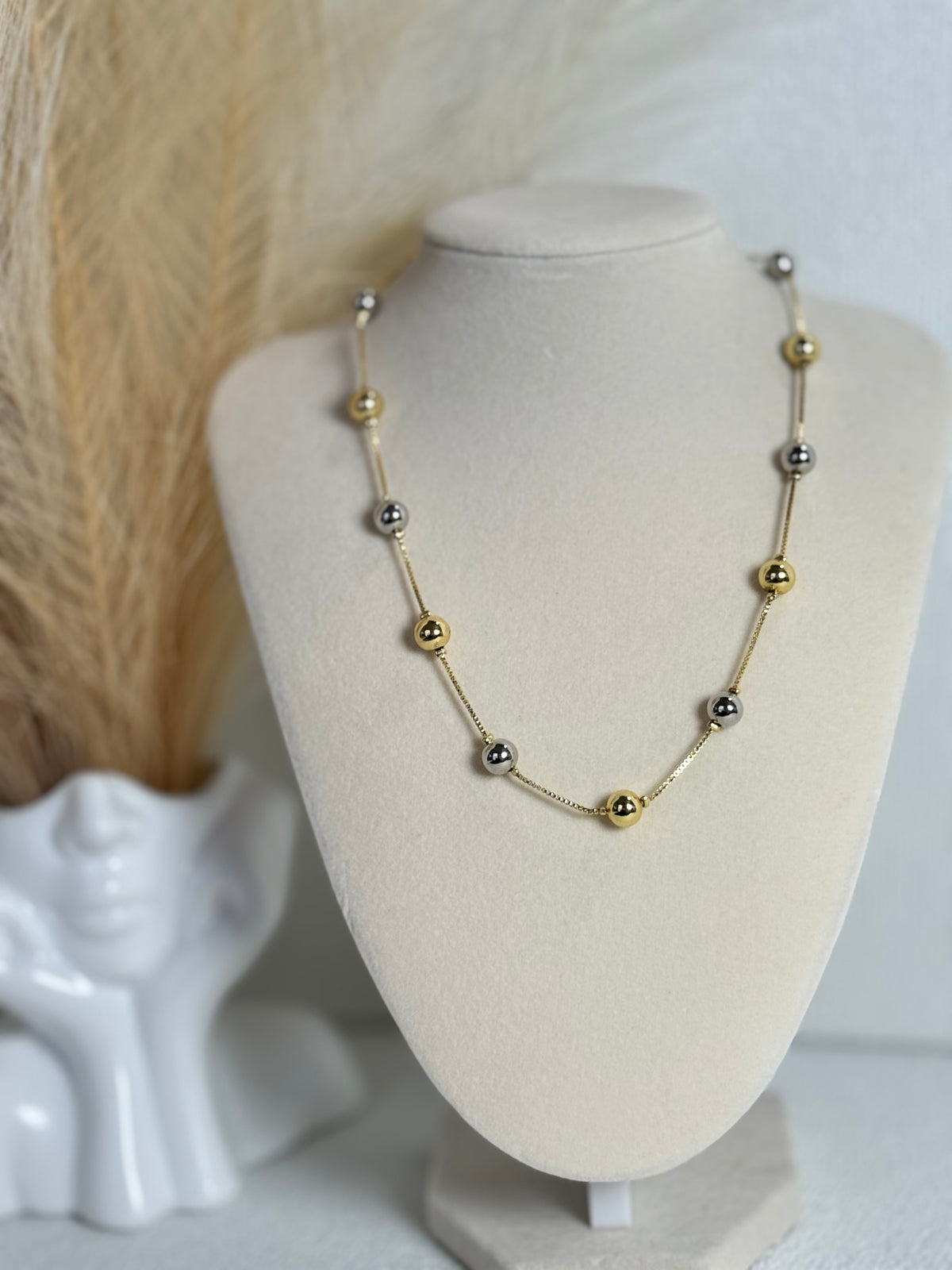 8mm Station Bead Necklace – 18K Gold Plated | Gold & Two-Tone