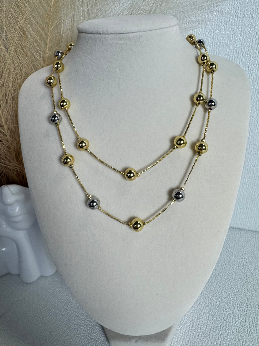 8mm Station Bead Necklace – 18K Gold Plated | Gold & Two-Tone