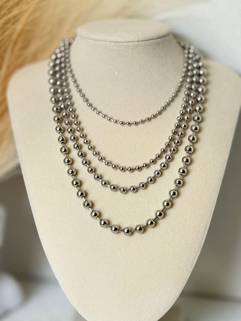 Silver-tone beaded necklaces in 3mm 4mm 5mm and 6mm with matching beaded bracelets available in 3mm 4mm 5mm 6mm and 8mm