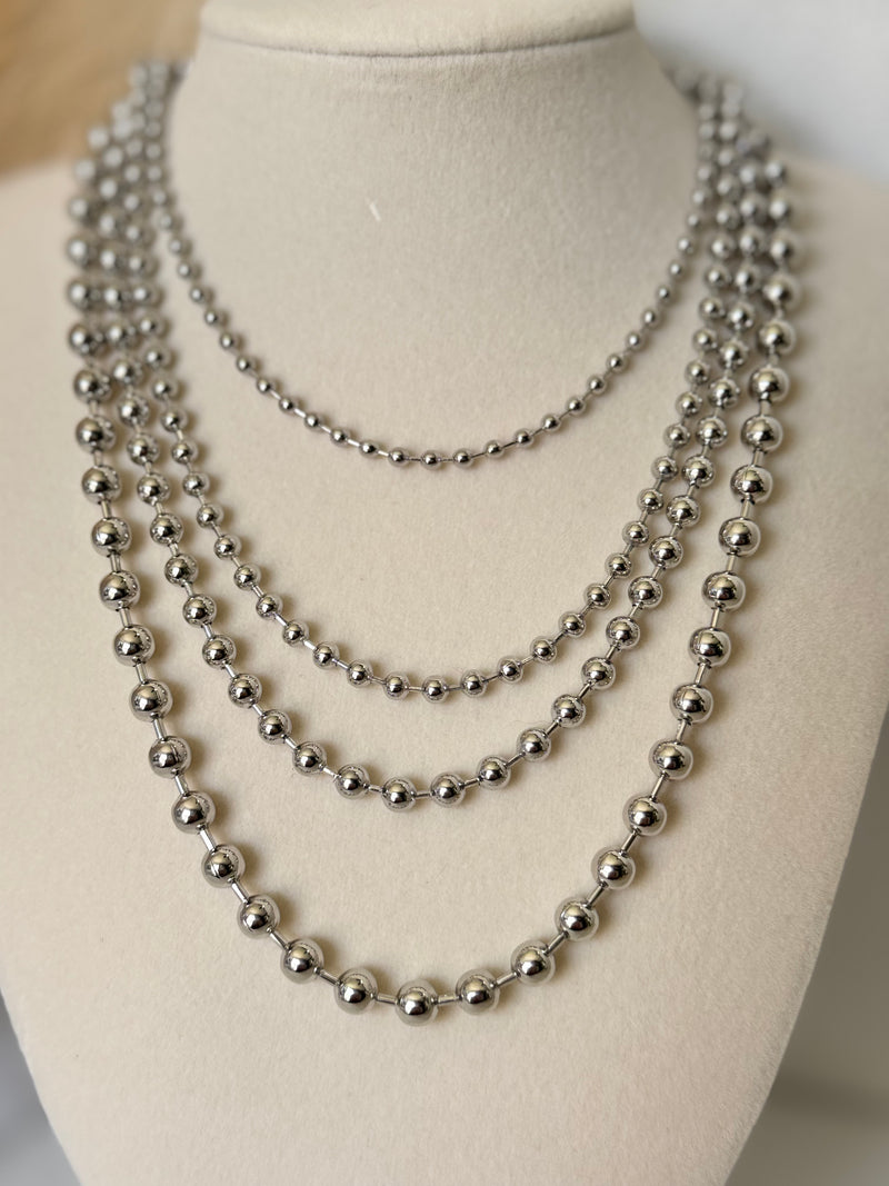 Silver-tone beaded necklaces in 3mm 4mm 5mm and 6mm with matching beaded bracelets available in 3mm 4mm 5mm 6mm and 8mm