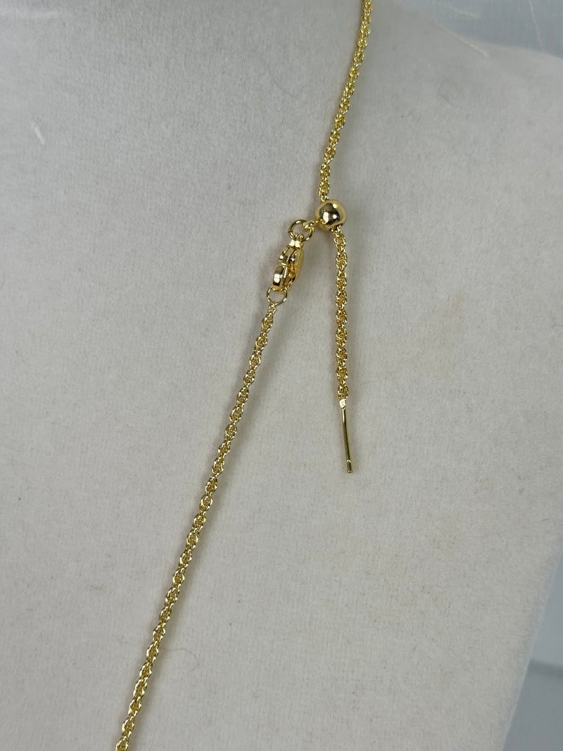 Sliding bead adjuster on 18K gold plated rope chain necklace for customizable length up to 19.5 inches