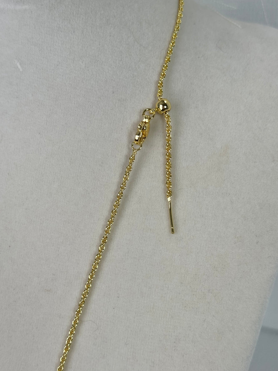 Sliding bead adjuster on 18K gold plated rope chain necklace for customizable length up to 19.5 inches