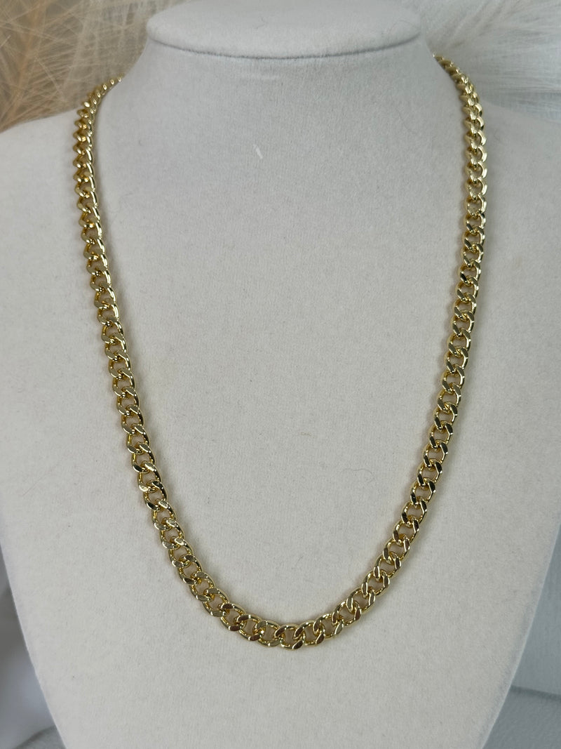 6mm 18K gold plated Cuban link chain necklace with 18 inch length and 2 inch extender
