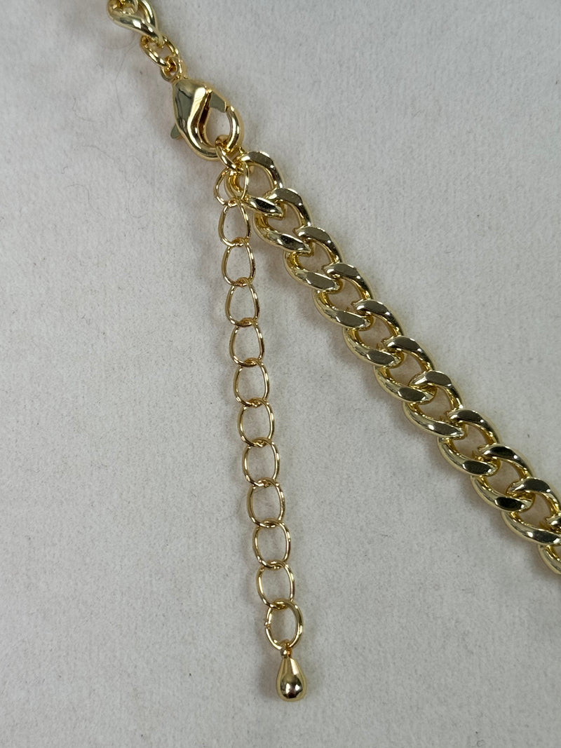 6mm 18K gold plated Cuban link chain necklace with 18 inch length and 2 inch extender