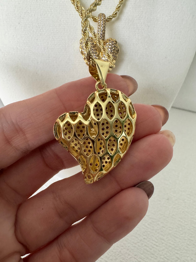 Pavé Zirconia Heart Pendant Necklace – 18K Gold Plated Rope Chain | 3 Styles