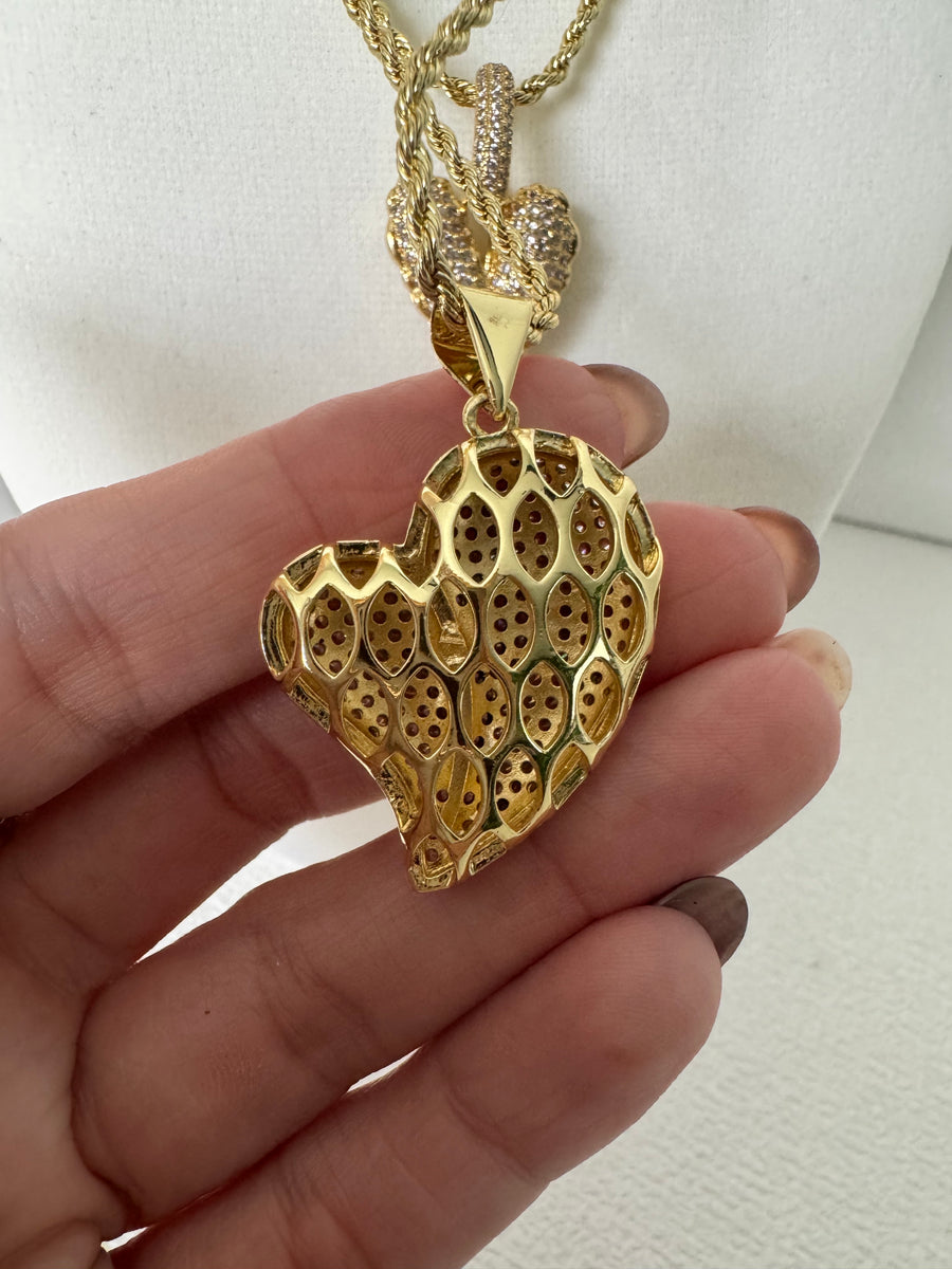 Pavé Zirconia Heart Pendant Necklace – 18K Gold Plated Rope Chain | 3 Styles