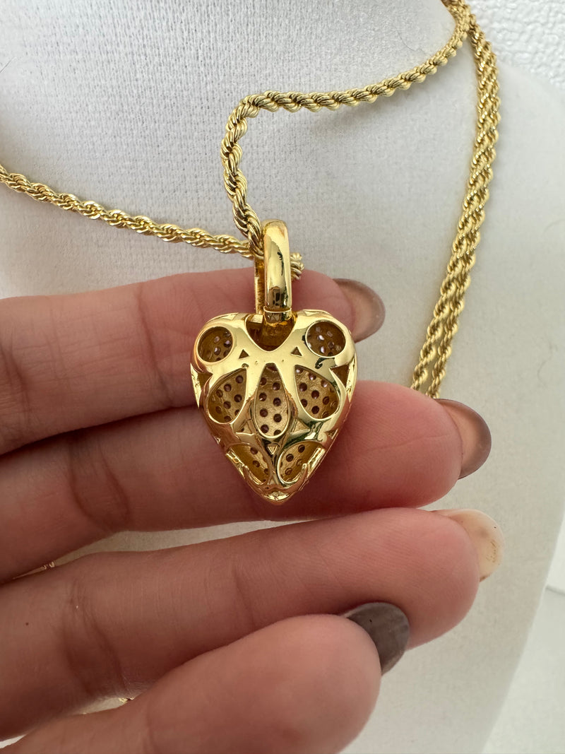 Pavé Zirconia Heart Pendant Necklace – 18K Gold Plated Rope Chain | 3 Styles