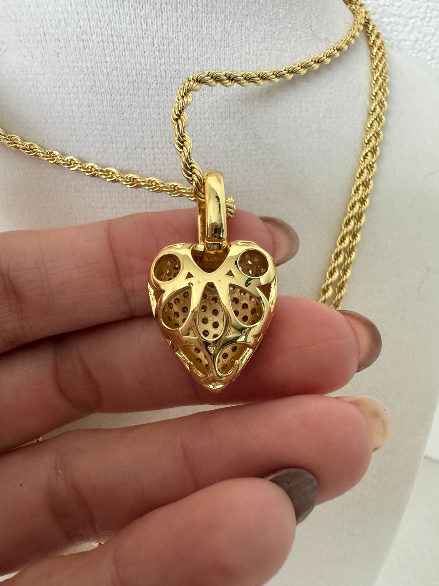 Pavé Zirconia Heart Pendant Necklace – 18K Gold Plated Rope Chain | 3 Styles