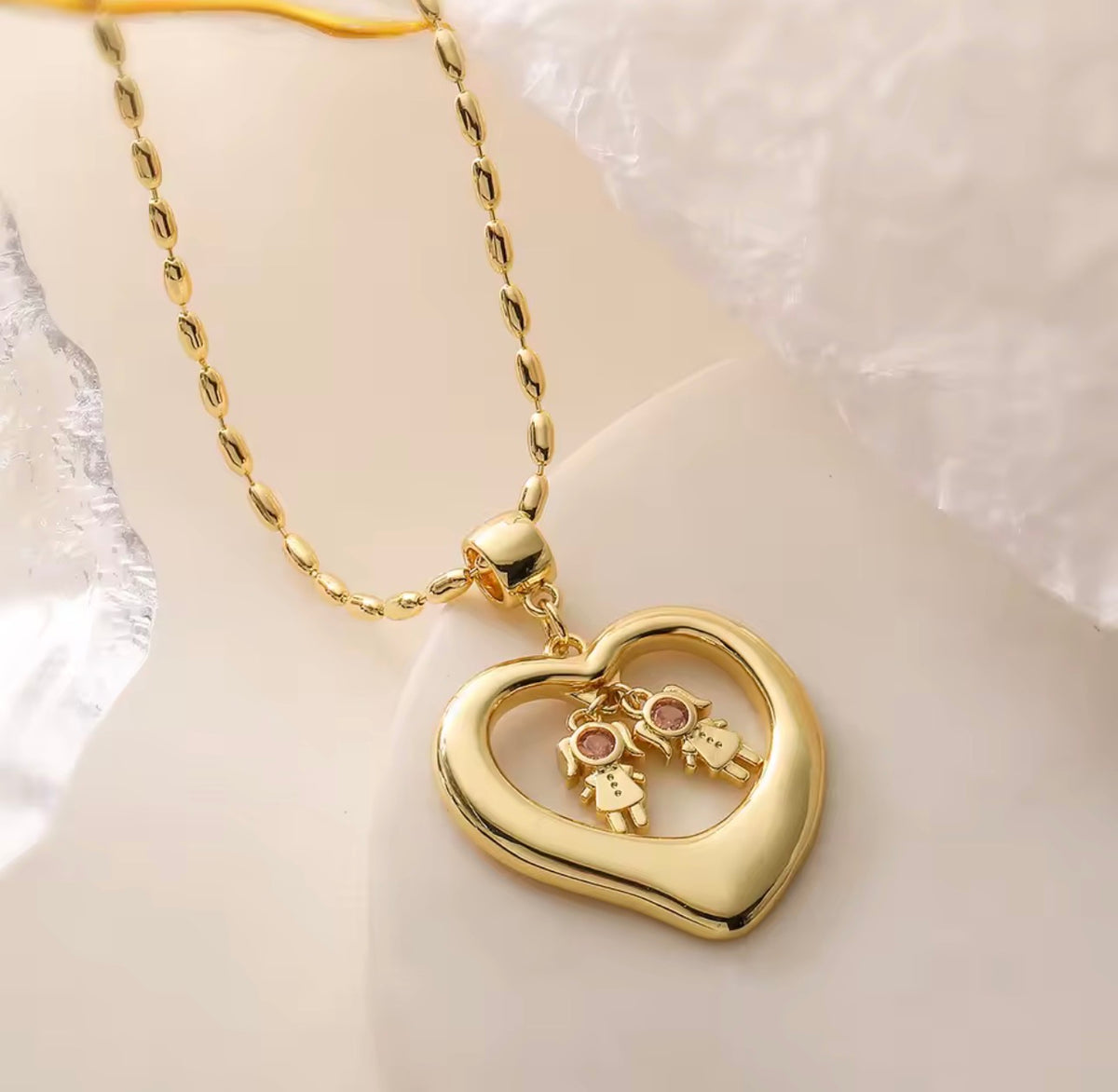 Personalized Heart Necklace with Kids Charms – Adjustable Stainless Steel