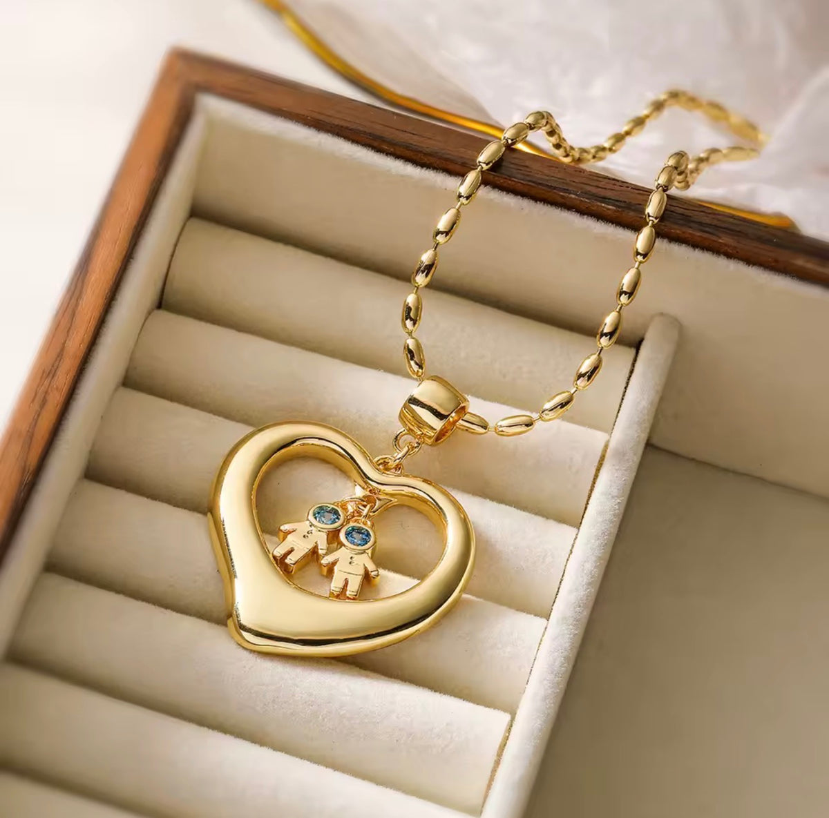 Personalized Heart Necklace with Kids Charms – Adjustable Stainless Steel