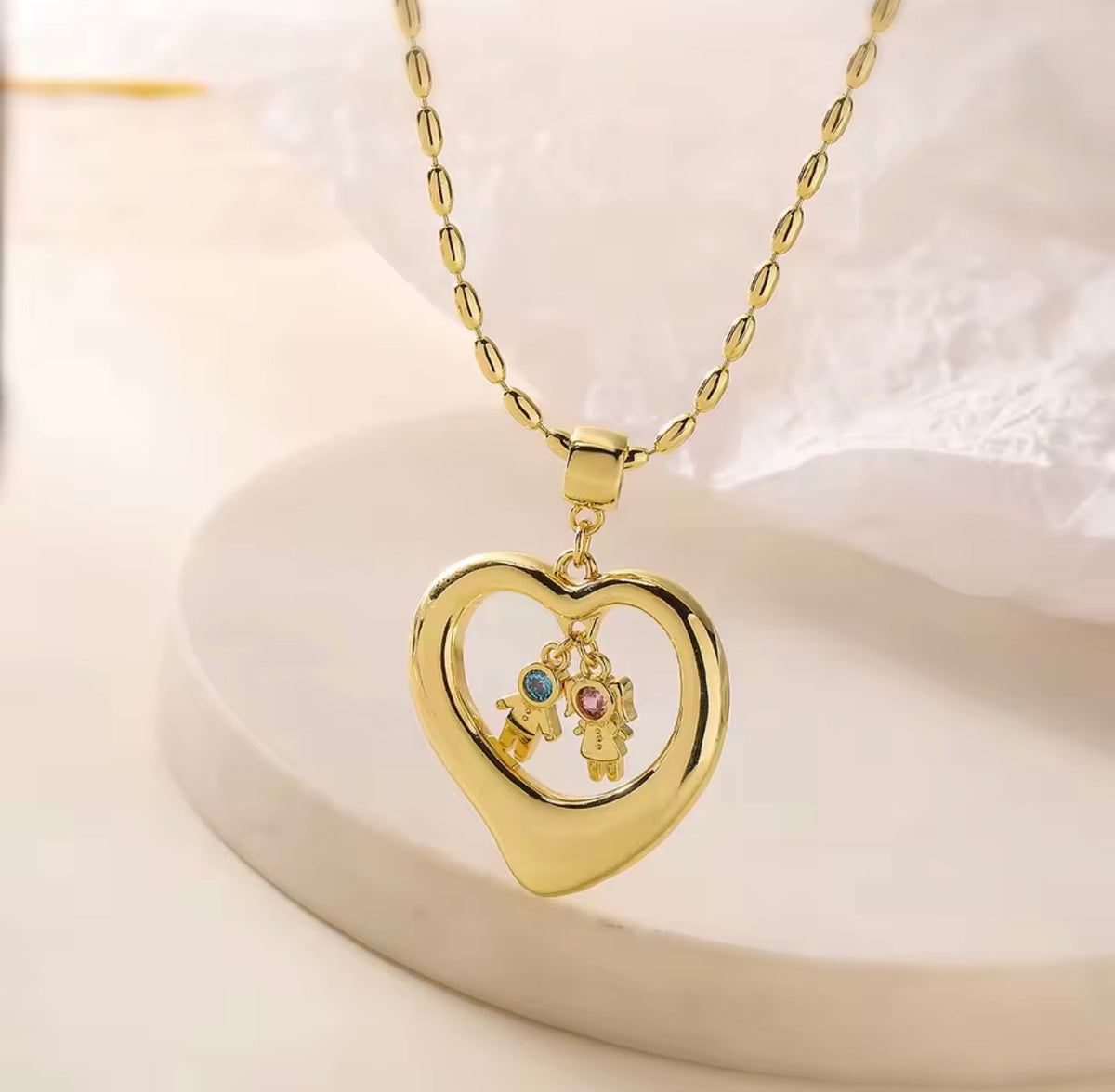 Personalized Heart Necklace with Kids Charms – Adjustable Stainless Steel