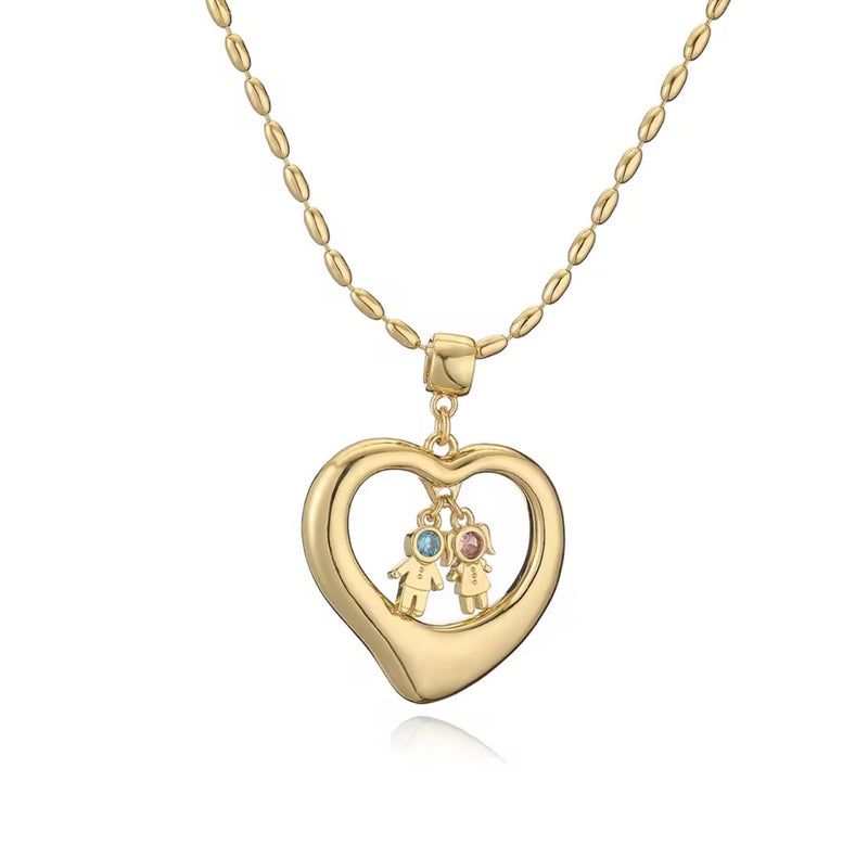 Personalized Heart Necklace with Kids Charms – Adjustable Stainless Steel