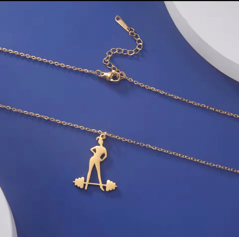 Fitness Girl Barbell Necklace - Stainless Steel - Gold or Silver