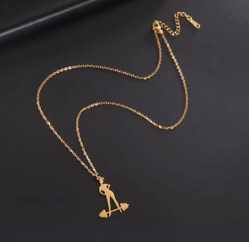 Fitness Girl Barbell Necklace - Stainless Steel - Gold or Silver