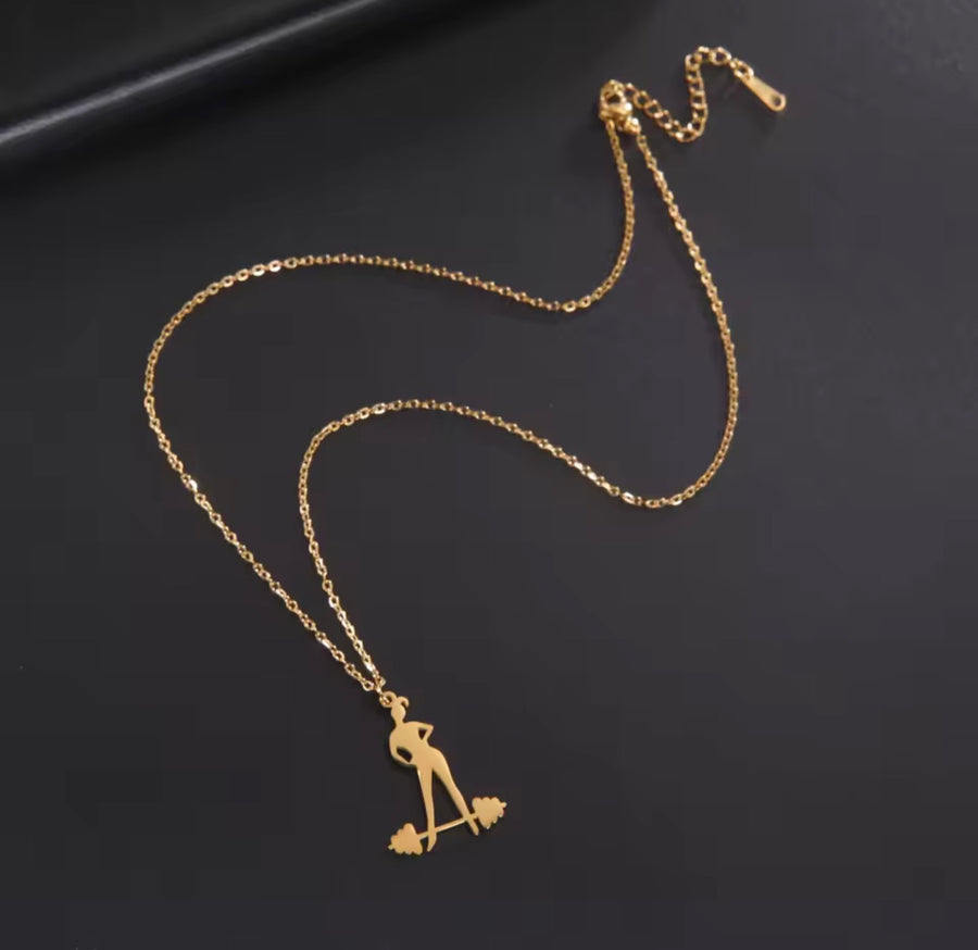 Fitness Girl Barbell Necklace - Stainless Steel - Gold or Silver