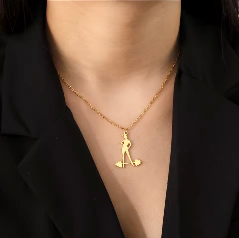 Fitness Girl Barbell Necklace - Stainless Steel - Gold or Silver