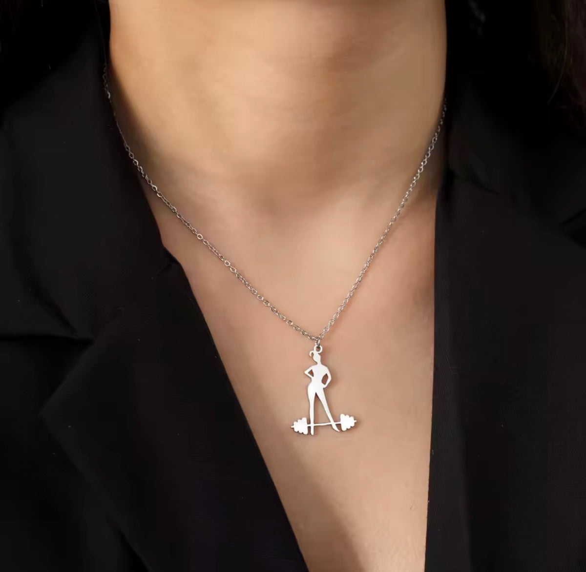 Fitness Girl Barbell Necklace - Stainless Steel - Gold or Silver