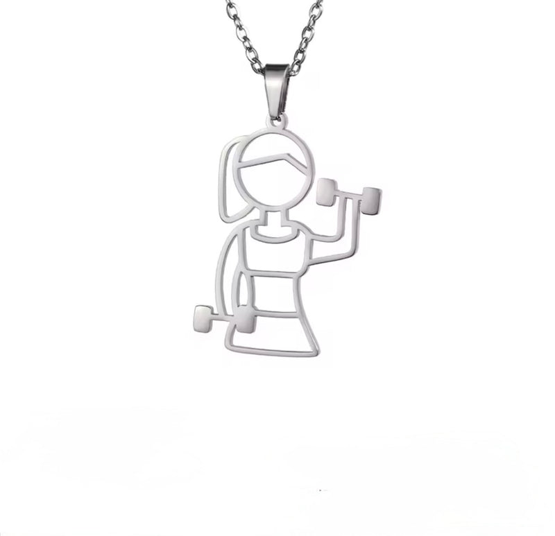 Fitness Girl Pendant Necklace - Stainless Steel - Available in Gold and Silver