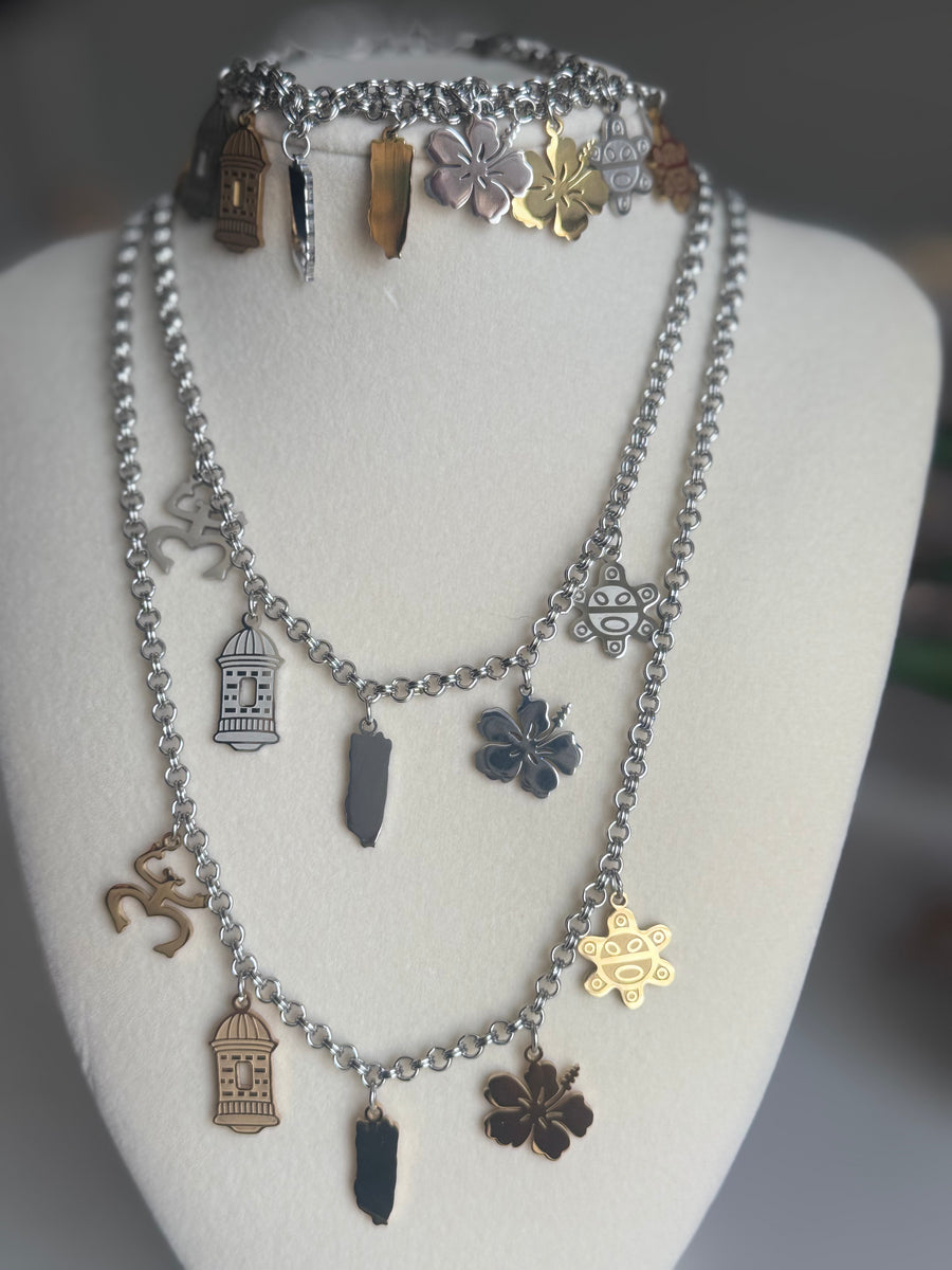 Puerto Rico Culture Charm Necklace - Stainless Steel - 4 Styles Available