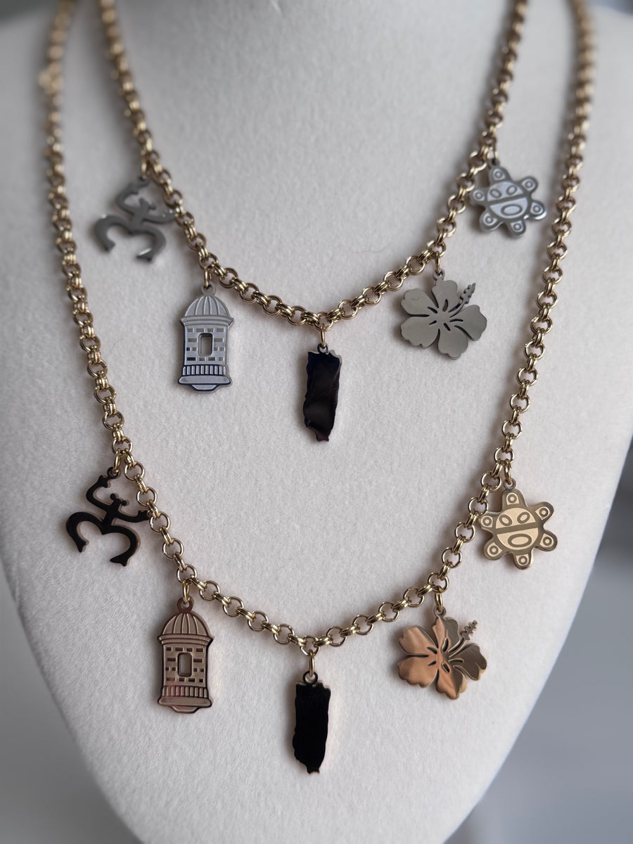 Puerto Rico Culture Charm Necklace - Stainless Steel - 4 Styles Available