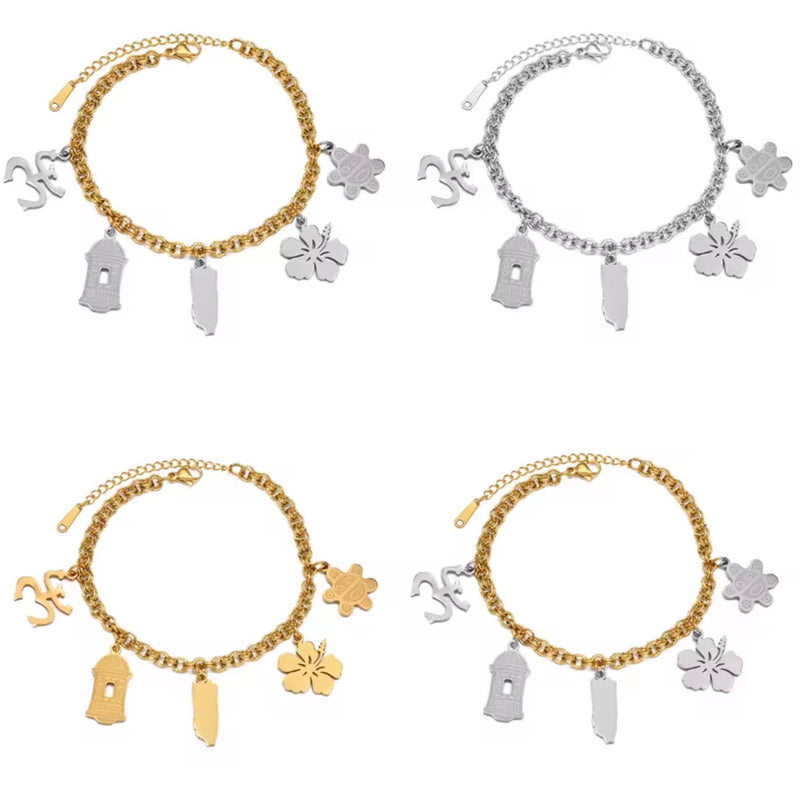 Puerto Rico Culture Charm Bracelet - Stainless Steel - 4 Styles Available