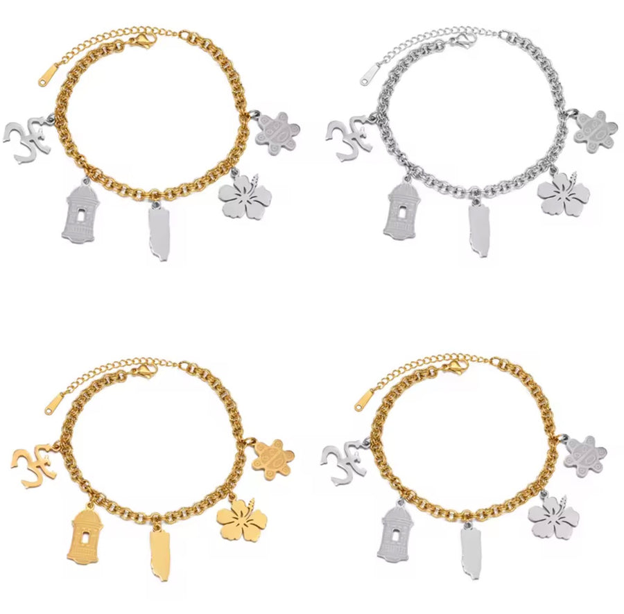 Puerto Rico Culture Charm Bracelet - Stainless Steel - 4 Styles Available