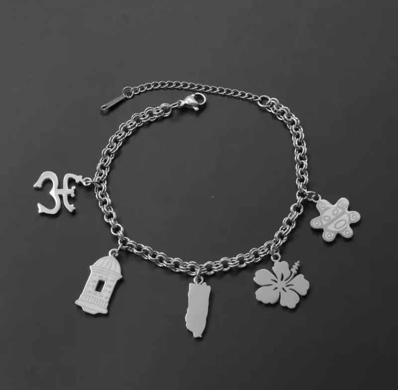 Puerto Rico Culture Charm Bracelet - Stainless Steel - 4 Styles Available