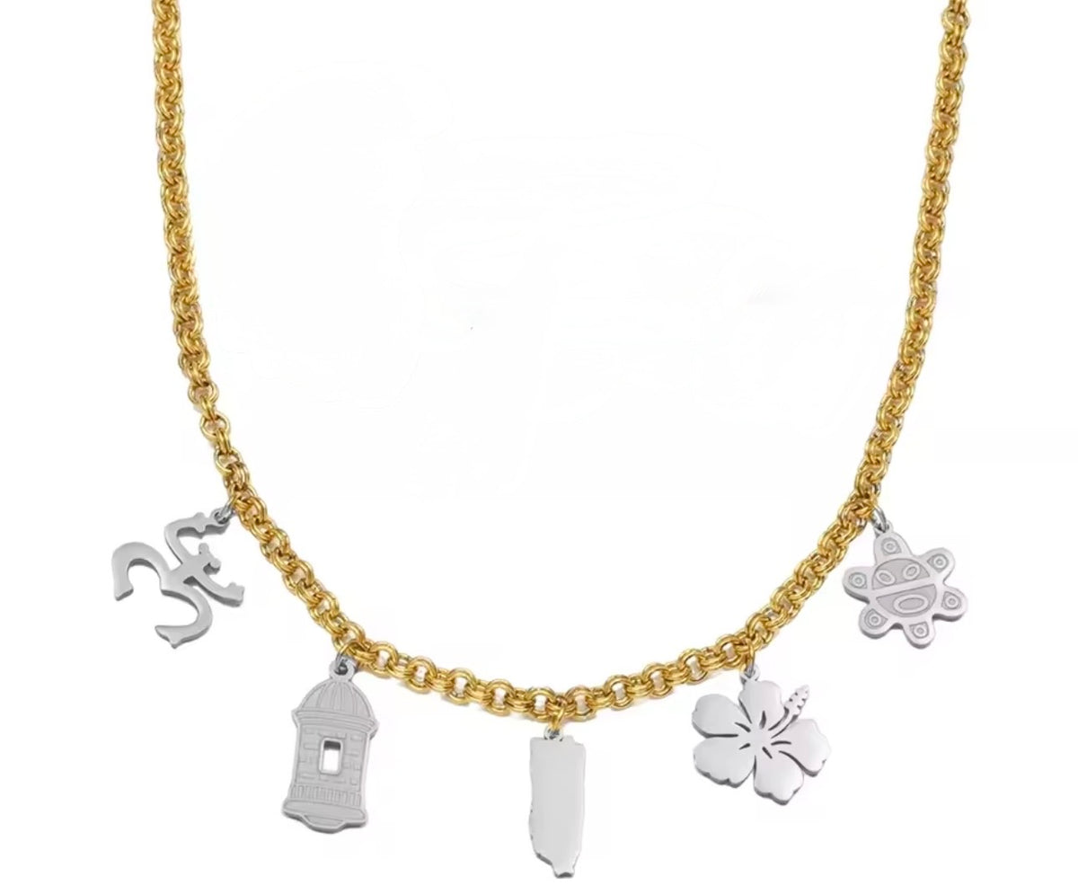 Puerto Rico Culture Charm Necklace - Stainless Steel - 4 Styles Available