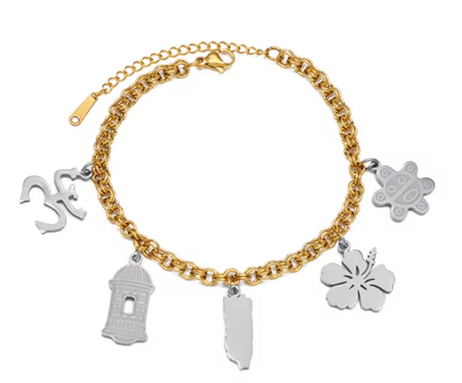 Puerto Rico Culture Charm Bracelet - Stainless Steel - 4 Styles Available