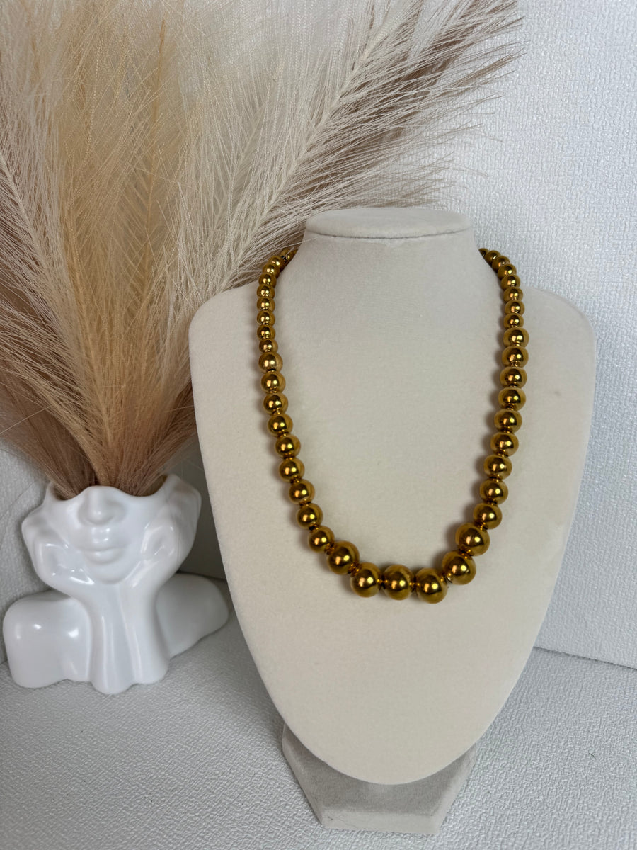 Stainless Steel Beaded Necklace – Gold & Silver | Adjustable 16.5–18.5"